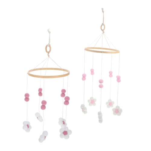 Totority 2個ベビーベッド用モビール 吊り下げ式 女の子のベビールーム装飾 手作り風 風鈴付き フラワー モバイル 北欧風 保育室 子供部屋 装飾