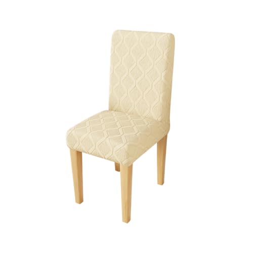 Image of Lukzer Elastic Dining Chair Cover - 1PC Pastel Yellow Diamond | Textured High Stretch Jacquard Seat Cover | Removable Washable Short Dining Chair Cover Protector Seat Slipcover | (CC-156-01)
