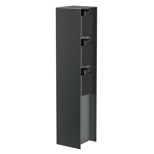 ledscom.de Garten Steckdosensäule POMI für außen, IP44, 3-Fach, Edelstahl, anthrazit, eckig, 33 cm