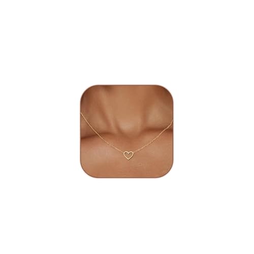 HERIER Heart Necklace for women 14k Gold Plated Cute Necklaces Trendy Open Heart Choker Necklace...