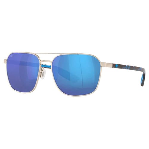 Costa Del Mar Mens Wader Rectangular Sunglasses, Brushed Silver/Blue Mirrored Polarized-580G, 58 mm