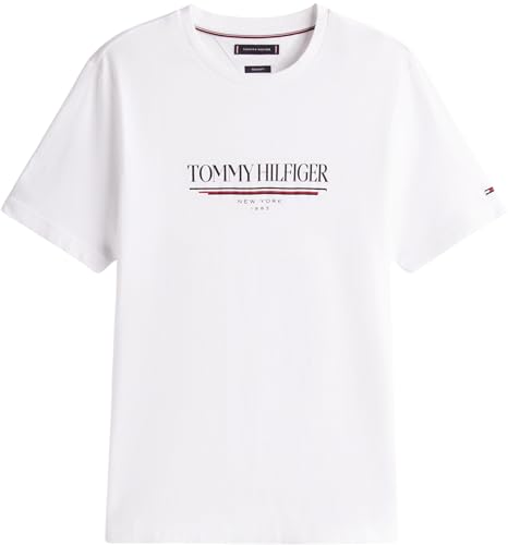 Tommy Hilfiger Camiseta de Manga Corta Hombre Brand Love tee de algodón, Blanco (White), L