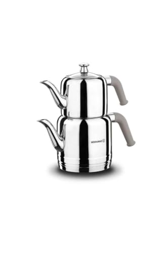 Korkmaz | Riva | Teekannen-Set | Teekessel | Teekocher | Wasserkocher | Samowar | Aus Edelstahl | 3 Liter | Induktionsgeeignet | Türkischer Tee, A189-02