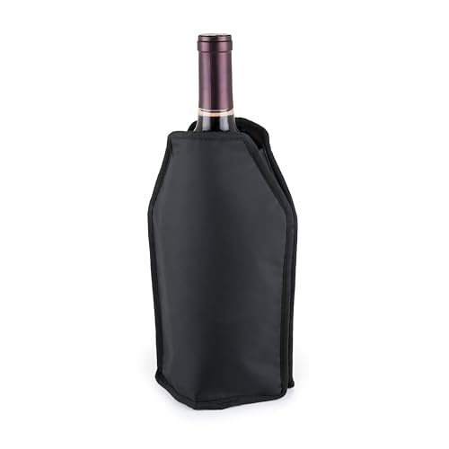 True Black Wine Cooler Sleeve, Nylon Freezer Wine Bag with Built-In Gel Pack, Wine Sleeve Bottle Carrier, Black, Set of 1