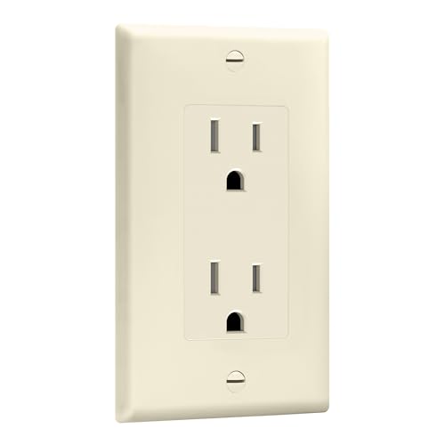 Image of ENERLITES 10 Pack Light Almond Decorator Receptacle with Wall Plate, Standard Electrical Wall Outlet, 15A 125V, Self-Grounding, 2-Pole, 3-Wire, 5-15R, UL Listed, Tamper Resistant