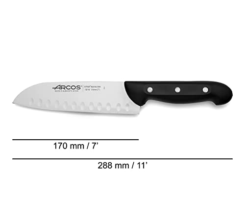 Miniatura 2 de Arcos Cuchillo Santoku Acero Inoxidable Nitrum. Cuchillo Cocina japonés Pescado, Carne y Verduras. Mango ergonómico polioximetileno Pom y Hoja 170 mm. Multiusos. Serie Maitre. Color Negro.