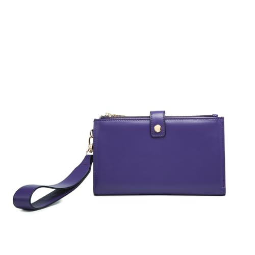 JEN & CO. Lark Bifold Wristlet Wallet Vegan Leather Credit Card Holder Purse for Women with Removable Strap (Dark Purple)
