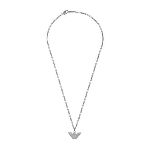 Emporio Armani Collana da uomo in acciaio inossidabile con chiusura a moschettone, Argento chiaro