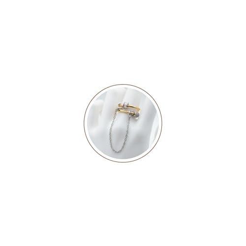 Stackable Gold Triple Rings with Chain for Women, Two Tone Double Ring with Chain Non Tarnish...