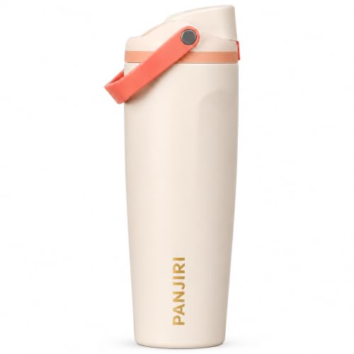 Image of FreeSip Gym Water Bottle with Straw & Chug Lid - Leak Proof Push Button Opening, BPA Free, Large Capacity Sports Bottle with Carry Handle (Daisy, 900 ml)