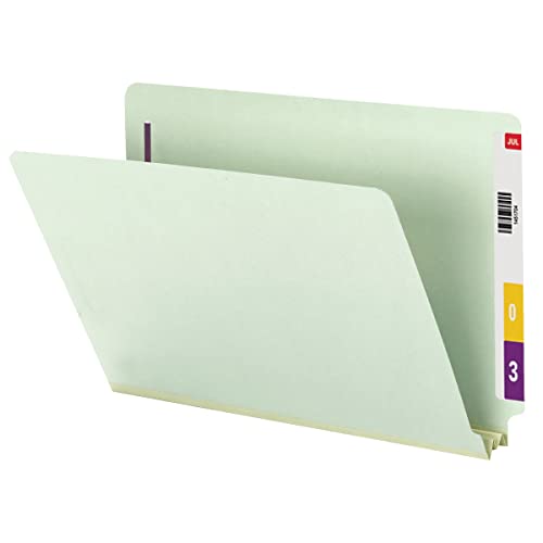 Smead End Tab Pressboard Fastener File Folder with SafeSHIELD Fasteners, 2 Fasteners, 2" Expansion, Legal Size, Gray/Green, 25 per Box (37715)