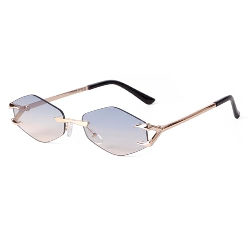 Lunettes de soleil hexagonales vintage rétro sans monture et lunettes polygonales métal tendance