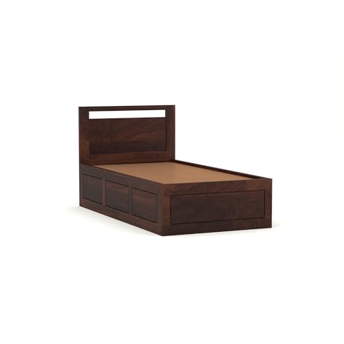 Image of Solid Sheesham Wood Bed 6X3 Single Bed with Box Storage for Bedroom - Single Cot Wooden BedSingle Size for Living Room Guest Room - 12 Month Warranty (Henry Walnut, 6X3 Box)
