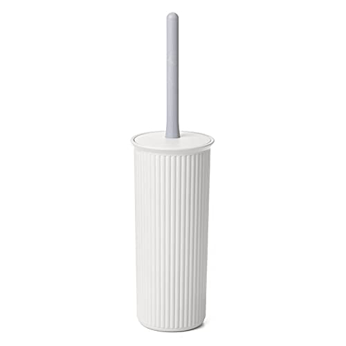 Image of Superio Ribbed Collection Toilet Bowl Brush and Holder Set, Decorative Plastic Bathroom Toilet Brush with Holder, Toilet Cleaner Scrubber, White Smoke - 1 Pack