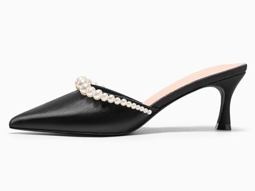 Image of Coutgo Womens Pearl Kitten Heels Closed Pointed Toe Wedding Bride Dress Shoes Ankle Strap Satin Pumps
