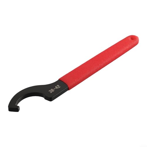 C Hook Spanner Wrench for 38-42mm Round Nut, Carbon Steel Collet Chuck Removal Tool with Red Non-Slip Handle, Water Meter Cover Wrench for Machine(C型38-42mm)