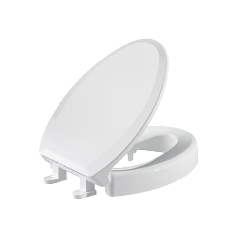 SAMODRA Raised Toilet Seat Riser, White, 3 Inch High Elevated Toilet Seat for Seniors, Soft Close, Easy Install & Clean (Elongated) Cover