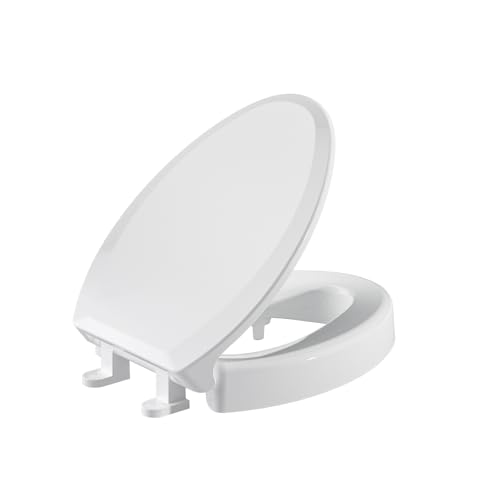 SAMODRA Raised Toilet Seat Riser, White, 3 Inch High Elevated Toilet Seat for Seniors, Soft Close, Easy Install & Clean (Elongated)