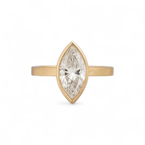 Marquise Moissanite Engagement Ring Wide Thick Band Solitaire in 10k 14k 18k Solid Gold Bold Modern Bridal Wedding Ring for Women