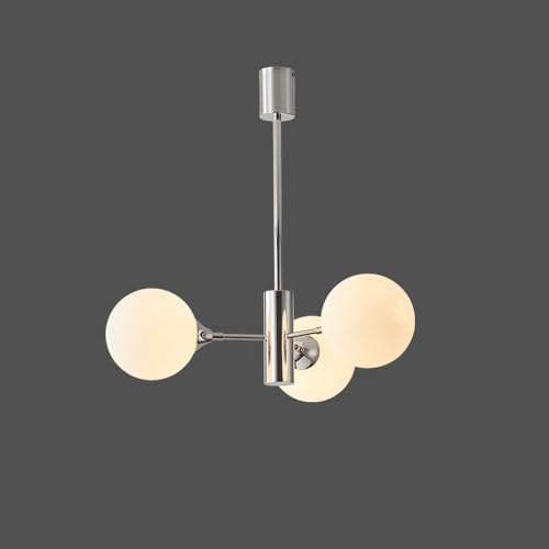 Suspension 3 lumières salon moderne et plafonnier verre crème - 2