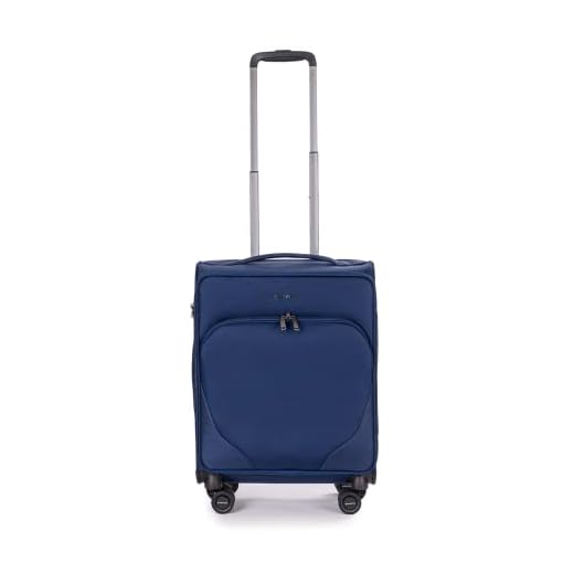 Stratic Mix Koffer Weichschale Reisekoffer Trolley Rollkoffer Handgepäck, TSA Kofferschloss, 4 Rollen, Erweiterbar, Größe S, Blau