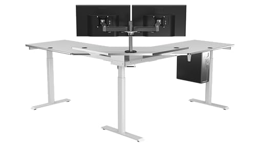 Image of VERSADESK 72 inch x 72 inch Electric L-Shaped Corner Standing Desk, Commercial Grade Height Adjustable Sit Stand Workstation, Ergonomic Computer Desk for Home Office, White Frame, White Surface