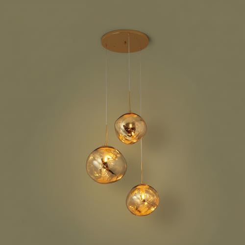 BARCELONA LED Lampadario a Sospensione Triplo in Cristallo Moderno "KADNIS" - 3 Luci E27, Design Stile Vintage/Industriale per Soggiorno, Camera dei Ragazzi, Ufficio o Ingresso, Oro