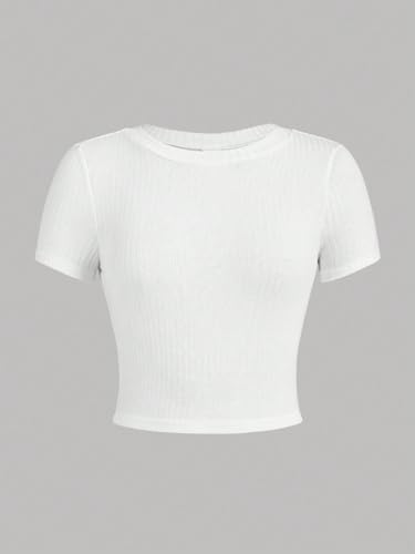 Image of OYOANGLE Girl's 3 Piece Summer Casual Short Sleeve T-Shirt Set Ribbed Knit Crew Neck Tee Tops