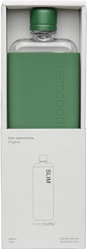 memobottle SLIM (Moss Green) Value Package - 15oz (450ml) - Bottle, silicone sleeve & lid | Sleek, Slim & Flat Water Bottle for Bags | BPA Free Tritan | Modern