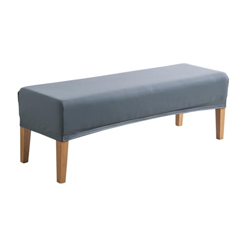 Image of HOKIPO 'SereneSolids' 140 GSM Elastic Stretchable Dining Bench Cover, Smokey Grey (AR-6245-SGRY)