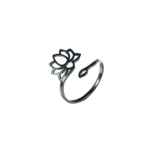 EUEAVAN Trendy Blossom Lotus Flower Ring For Women Om Aum Ohm Symbol Yoga Meditation Promise Lotus Adjustable Ring Chakra Inspirational Jewelry