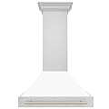 36" ZLINE Autograph Edition Stainless Steel Range Hood with White Matte Shell and Polished Gold Handle