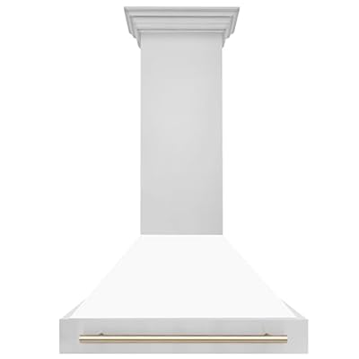 36" ZLINE Autograph Edition Stainless Steel Range Hood with White Matte Shell and Polished Gold Handle