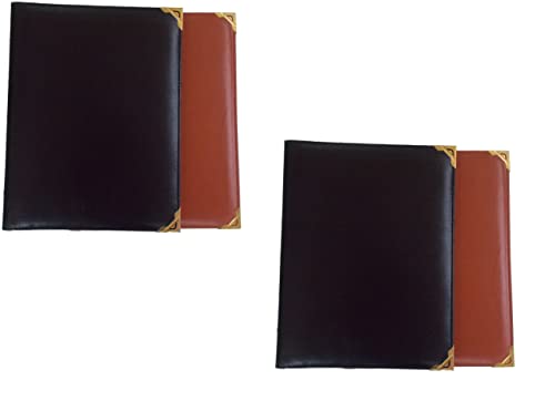Image of True-Ally 4 pcs A4 Size Faux Leather Menu Folder for Hotel and Restaurant, Check Presenter for Restaurant, Business File Folder, Document Holder, Portfolio /Organizer with 4 Leaf's (Black & Brown, 4)