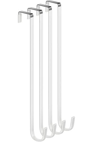 Single Extra Long Over Door Steel Hooks 4 Pack Fit 1-3/8 Door 14.2 White