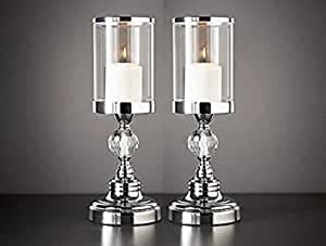 Deenz (Pack Of 2) Crystal Effect Chrome Candle Holder - Silver For Home, Church, Christmas, Birthday Party, Wedding, Bedroom Decoration
