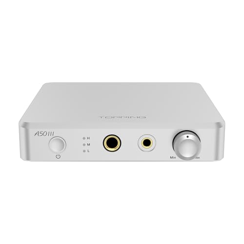Image of Topping A50 III NFCA Headphone Amplifier, 3500mW x 3500mW Home Audio Headphone Amp, RCA /TRS to 4.4mm /6.35mm Earphone Output with 3 Gain Settings 12V Trigger for IEM, Silver