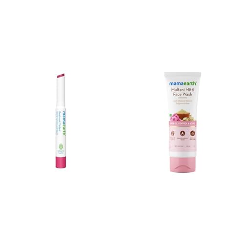 Image of Mamaearth Beetroot Lip Balm (2g) with Natural Tint and Multani Mitti Face Wash (100ml) with Bulgarian Rose for Oil Control & Acne