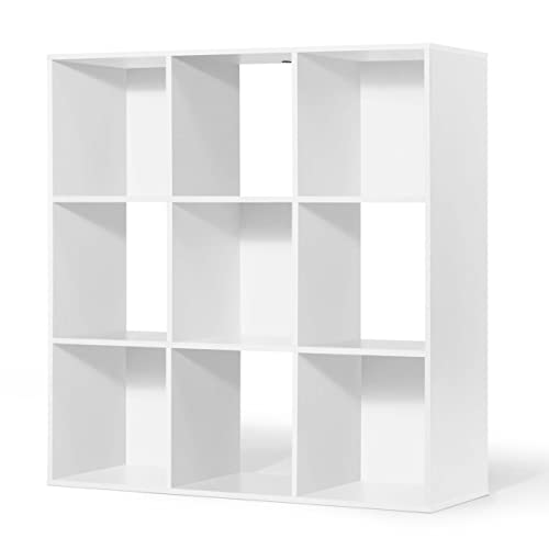 CAPHAUS Sturdy Room 11-Inch Cube Storage Organizer Shelf, with Thick Exterior Edge, Storage Shelf Divider w/Back, Bookcase, 9-Cube, White