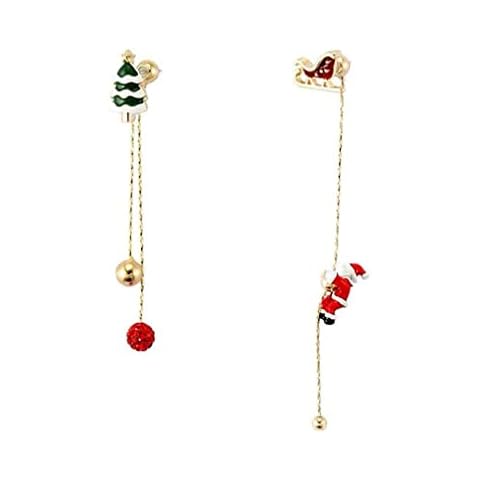 USHOBE 1 Pair Long Chain Tassel Drop Earrings Christmas Santa Earrings Asymmetric Ear Jewelry Cover