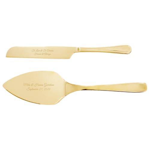 THINGS REMEMBERED Engraved Stainless Gold Cake Server Set, 2 Pieces, Gift Box Included (Free Customization)