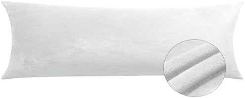 TELUS Velvet Body Pillow Cover with Zipper, Super Soft and Cozy Luxury Fuzzy Flannel Pillow Cases Cover 20x54 Inches, Luxury Long Body Pillow Pillowcase, White