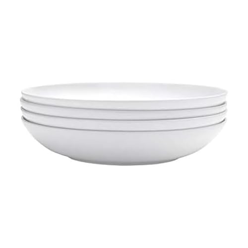 Mikasa Delray Bone China Pasta Bowls Set of 4, 9 Inch White Serving Bowls for Pasta, Salad, Soup, Lightweight and Durable Dinnerware