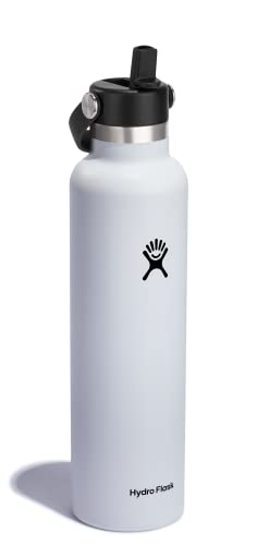 Image of Hydro Flask Water Bottle - Insulated Stainless Steel - Straw Lid, Non Spill, Leakproof 24 Oz White