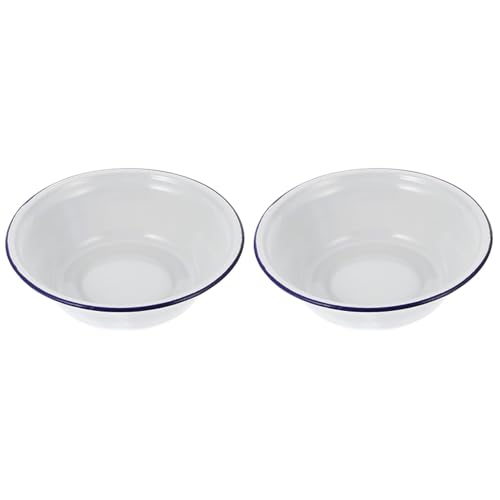 Didiseaon Retro Enamel Mixing Bowls Set 2-Pack White Vintage Enamelware Bowls 6.29In for Soup Serving Salad Dough Mixing Outdoor Picnic