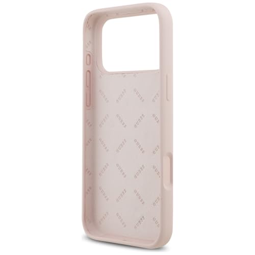 Coque silicone Guess 4G Script rose iPhone 17 Pro Max luxe et style