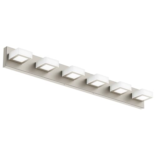 Image of Ralbay Brushed Nickel Bathroom Vanity Light Metal Acrylic Modern LED Bathroom Lighting Over Mirror (White Light 6000K)