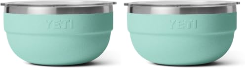 Image of YETI Rambler Bowls, Vacuum Insulated, Stackable and Nestable Stainless Steel Bowl with Lid, 2 Quart, Sea Stone (Pack of 2)