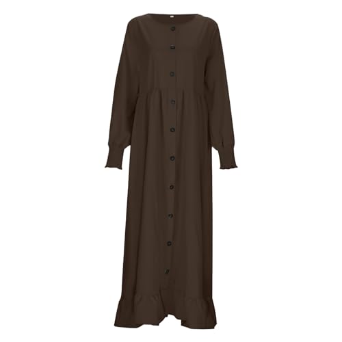 Robe coton lin musulman à volants coupe surdimensionnée col rond - 2