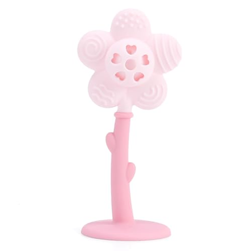 Image of KIAANS Baby Teething Toy Silicone Flower Teether Rattle Toy for Baby BPA Free Sensory Teether Toy (Pink)